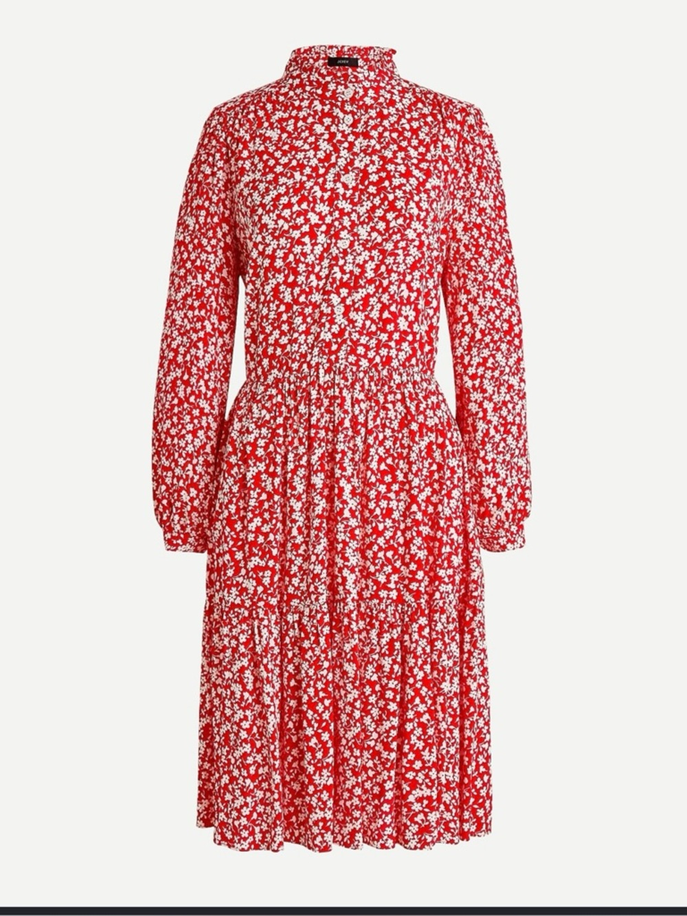 J.Crew Hadid Shirt Dress Small Red Floral Tossed Bouquet Long Sleeve Tiered
